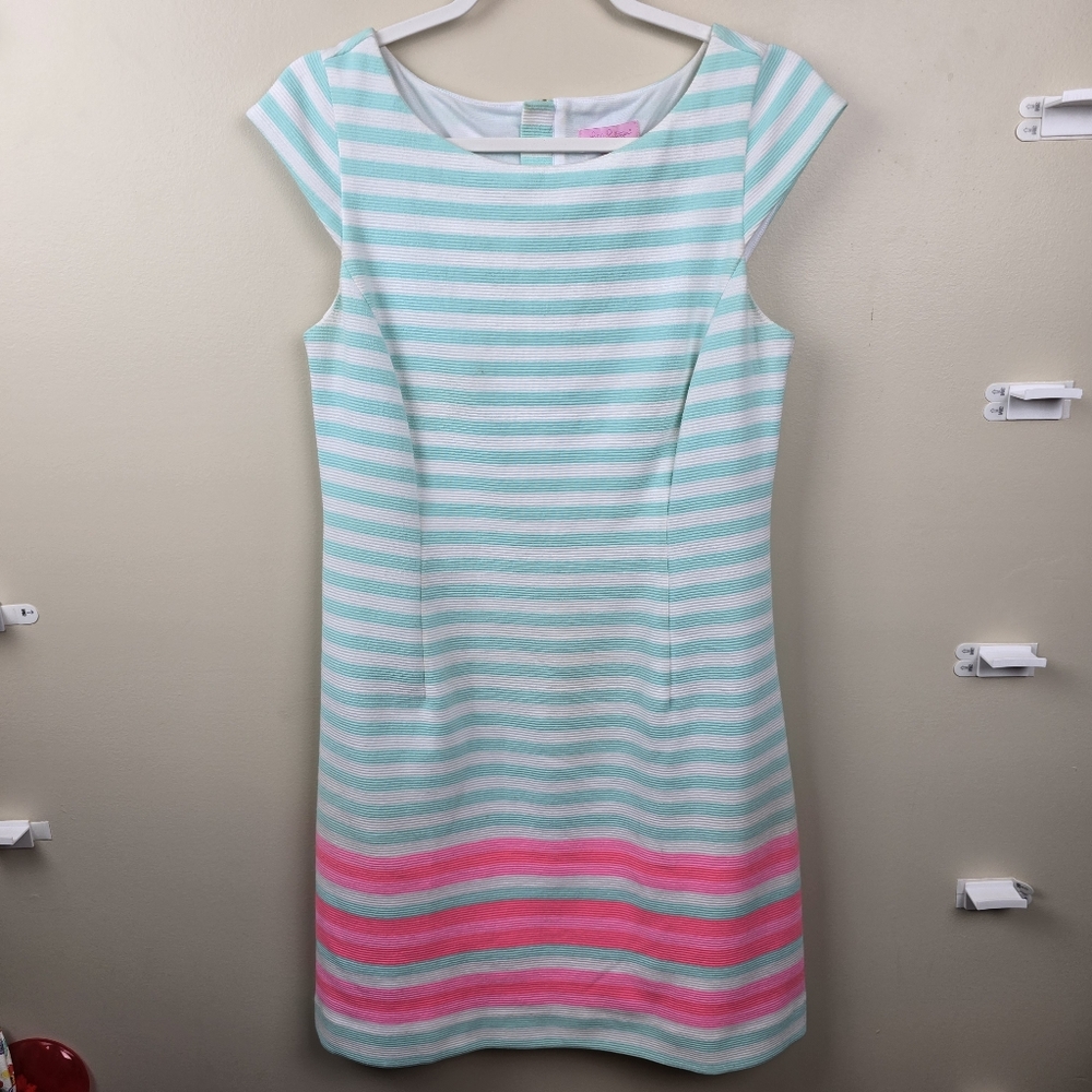 Lilly Pulitzer Cap Sleeve Lana Engineer Striped Dress in Poolside Blue Size M - Picture 3 of 11